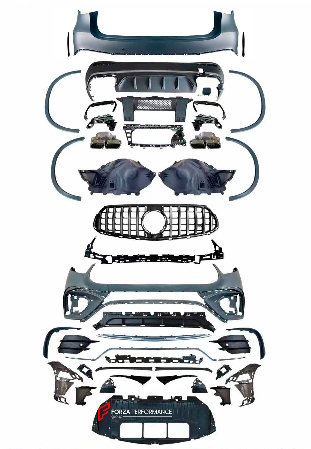 CONVERSION UPGRADE BODY KIT for MERCEDES-BENZ GLC-CLASS X254 2022+ to GLC63S


Set includes:&nbsp;

Front Lip
Front Bumper Assembly
Fender Flares
Rear Bumper
Rear Diffuser
Exhaust Tips

NOTE: Professional installation is required.