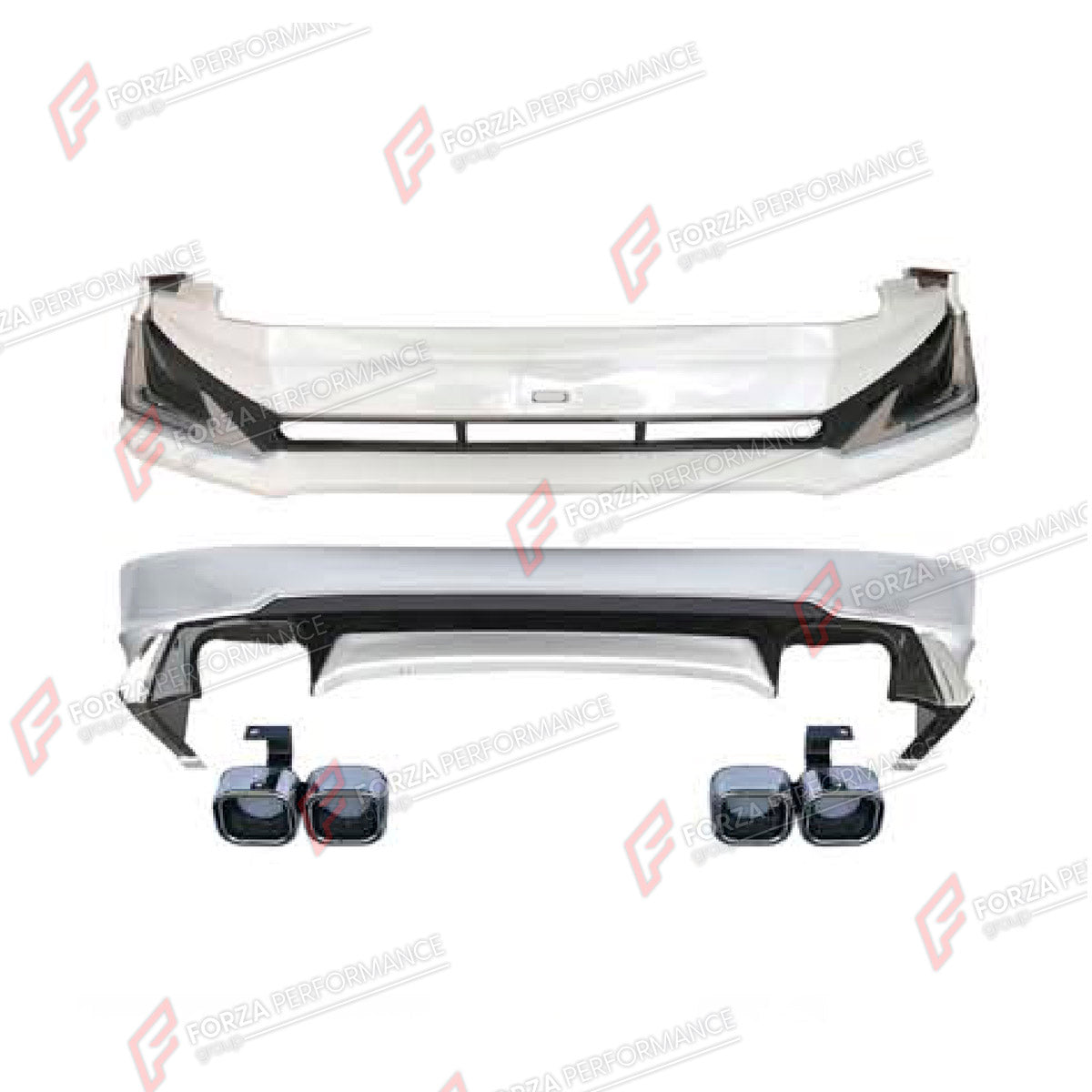 CONVERSION UPGRADE BODY KIT for TOYOTA LAND CRUISER PRADO 150 FACELIFT 2017 - 2024 FORZA PERFORMANCE custom fit Luxury Style
Set includes:

Front Bumper Assembly
Rear Bumper Assembly
Exhaust Tips
Material: Plastic

NOTE: Professional installation is required.