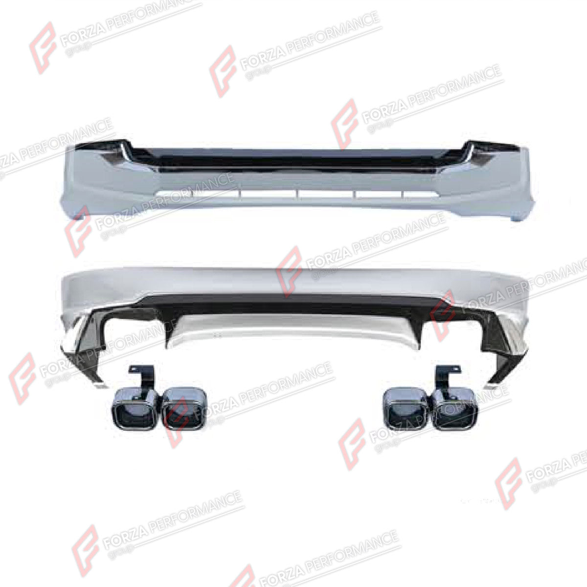 CONVERSION UPGRADE BODY KIT for TOYOTA LAND CRUISER PRADO 150 FACELIFT 2017 - 2024 FORZA PERFORMANCE custom fit GT Style
Set includes:

Front Bumper Assembly
Rear Bumper Assembly
Exhaust Tips
Material: Plastic

NOTE: Professional installation is required.