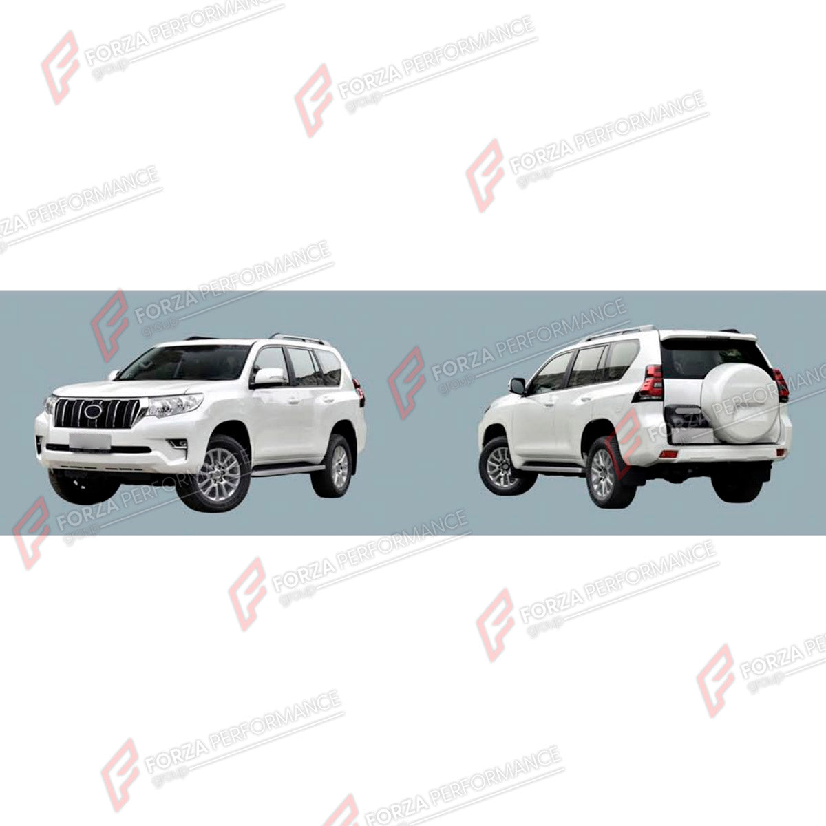 CONVERSION UPGRADE BODY KIT for TOYOTA LAND CRUISER PRADO 150 FACELIFT 2017 - 2024

Set includes:
Front Bumper Assembly
Rear Bumper Assembly

Material: Plastic

NOTE: Professional installation is required.