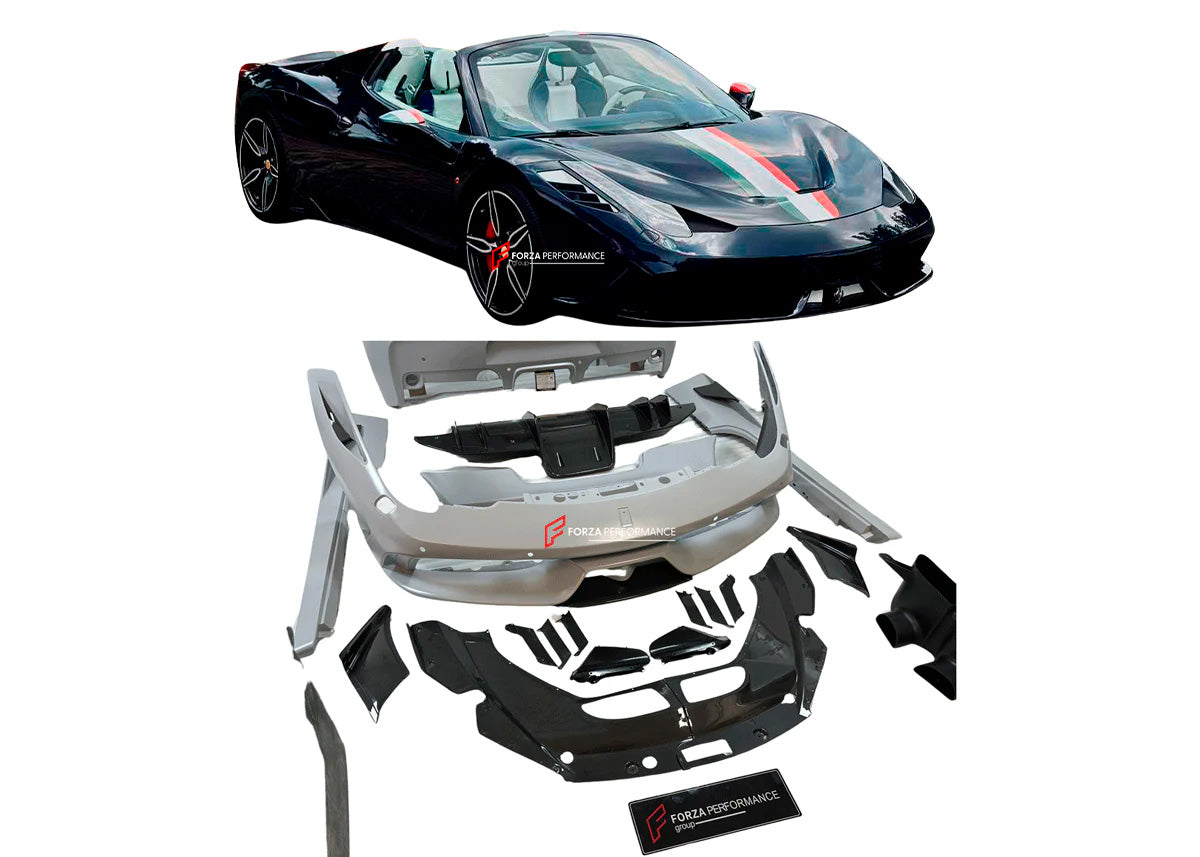 CONVERSION UPGRADE CARBON BODY KIT for FERRARI 458 SPIDER 2009 - 2015 UPGRADE to SPECIALE


Set includes:
Front Bumper
Front Bumper Trims
Front Hood
Side Skirts
Rear Trims
Rear Bumper
Rear Diffuser

Material: Crafted with CNC-molded autoclave carbon fiber.