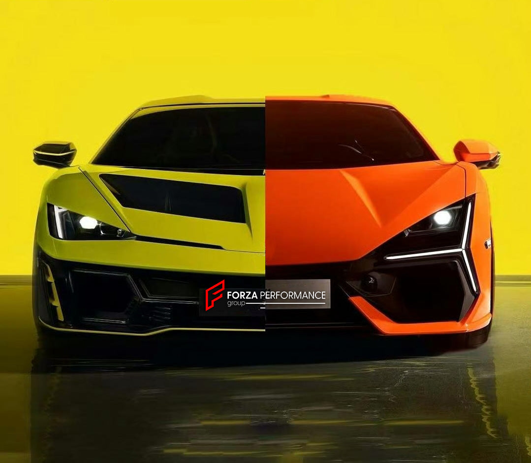 CONVERSION UPGRADE CARBON BODY KIT for LAMBORGHINI REVUELTO 2023+ upgrade to FENOMENO

Set includes:

Front Lip
Front Bumper
Front Hood / Bonnet
Front Fenders
Headlights
Doors
Side Skirts
Rear Quarter Panels
Engine Cover
Rear Spoiler
Rear Bumper
Rear Tail Lights
Rear Diffuser
Exhaust Tips

Material: Dry Carbon or Forged Carbon
