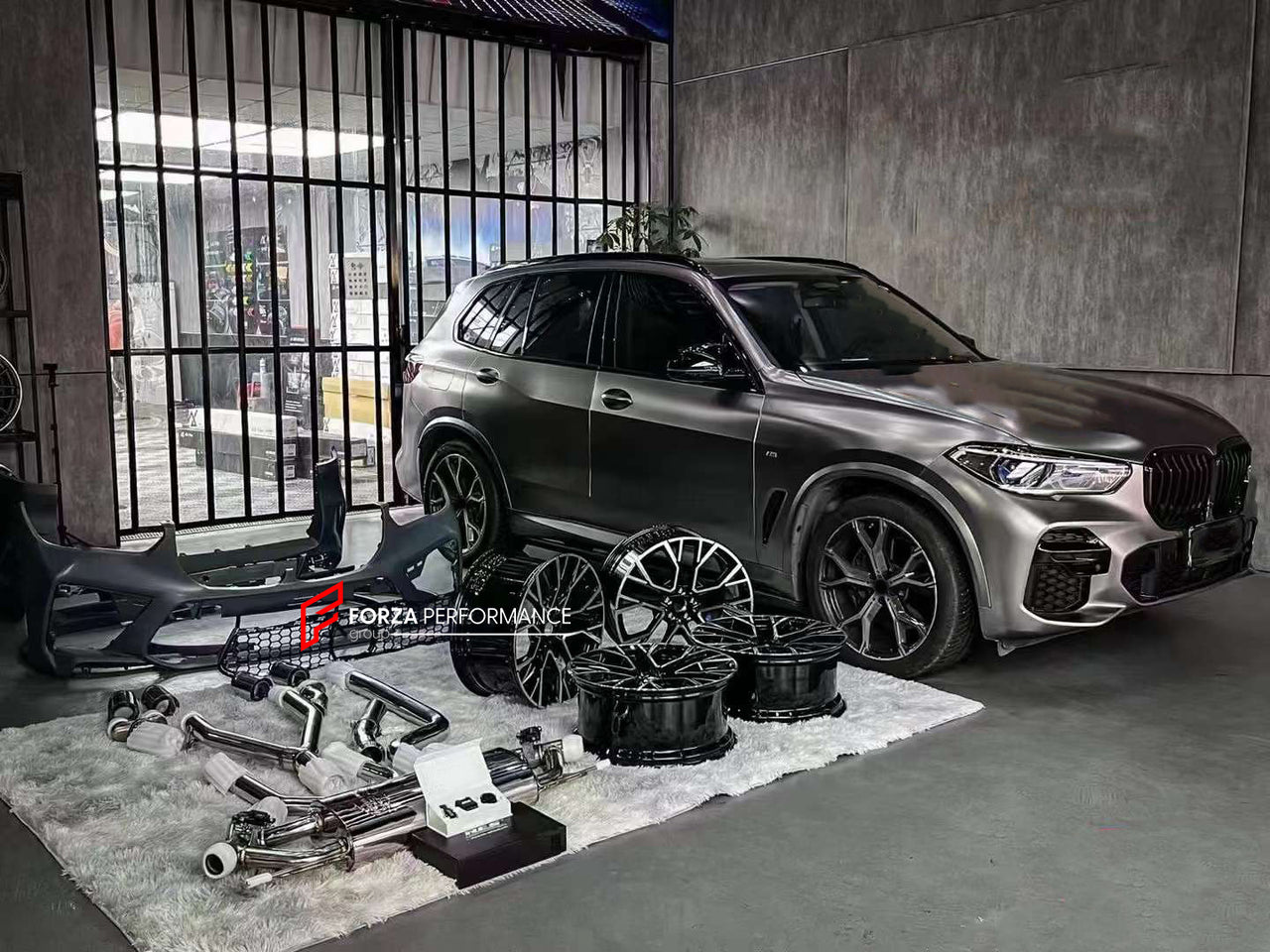 CONVERSION UPGRADE FACELIFT X5M BODY KIT FOR BMW X5 G05 2020+  Made in Taiwan  Set includes:  Front Bumper Assembly Fender Flares Side Skirts Rear Bumper Assembly Rear Diffuser Exhaust Tips