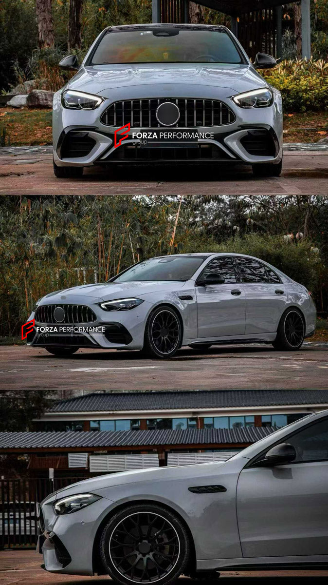 CONVERSION WIDE BODY KIT for MERCEDES-BENZ C-CLASS W206 2021+ UPGRADE to C63 AMG W206 2022+ FORZA PERFORMANCE custom fit C63 AMG Style

Set includes:
Front Bumper Assembly
Front Grille
Hood Bonnet
Front Fenders
Side Skirts
Rear Bumper Fins
Rear Diffuser
Exhaust Tips

Material: Plastic

NOTE: Professional installation is required.