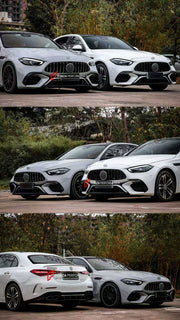 CONVERSION WIDE BODY KIT for MERCEDES-BENZ C-CLASS W206 2021+ UPGRADE to C63 AMG W206 2022+ FORZA PERFORMANCE custom fit C63 AMG Style

Set includes:
Front Bumper Assembly
Front Grille
Hood Bonnet
Front Fenders
Side Skirts
Rear Bumper Fins
Rear Diffuser
Exhaust Tips

Material: Plastic

NOTE: Professional installation is required.