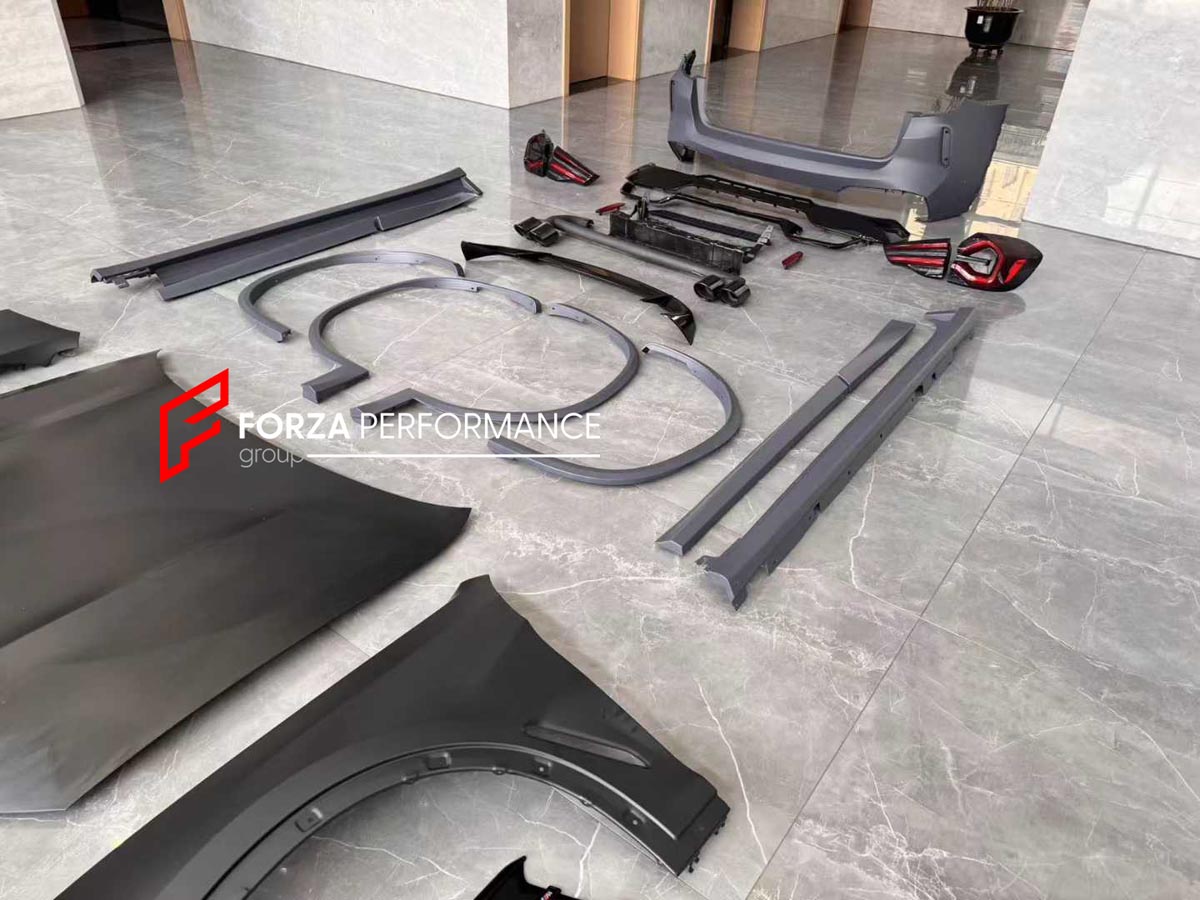 CONVERSION UPGRADE FACELIFT OLD TO NEW BODY KIT for BMW X3 F25 2011 - 2017 to X3M F97 LCI
Set includes:

Front Bumper
Grille
Headlights
Hood
Front Fenders
Fender Flares
Side Skirts
Tail Lights
Rear Bumper
Rear Diffuser
Exhaust Tips
Material: Plastic

NOTE: Professional installation is required.