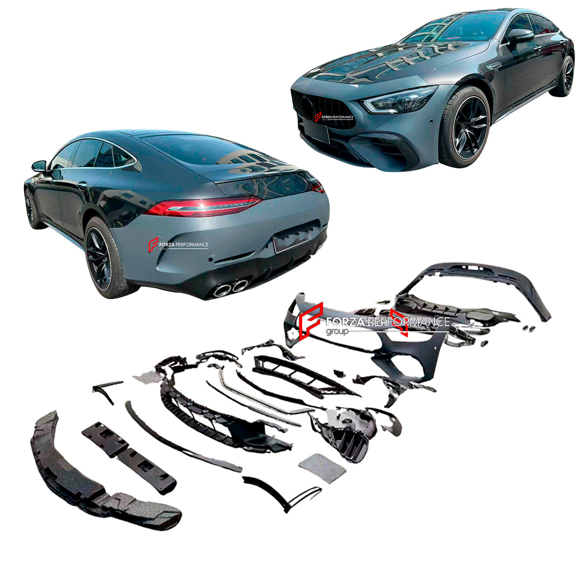 CONVERSION UPGRADE BODY KIT for MERCEDES-BENZ X290 GT43 GT50 2018+ upgrade to X290 GT53 GT63 2018+



Set includes:

Front Bumper Assembly

Front Lip
Front Bumper Air Inlets
Rear Bumper Assembly
Rear Diffuser
Exhaust Tips

Material: Plastic

NOTE: Professional installation is required