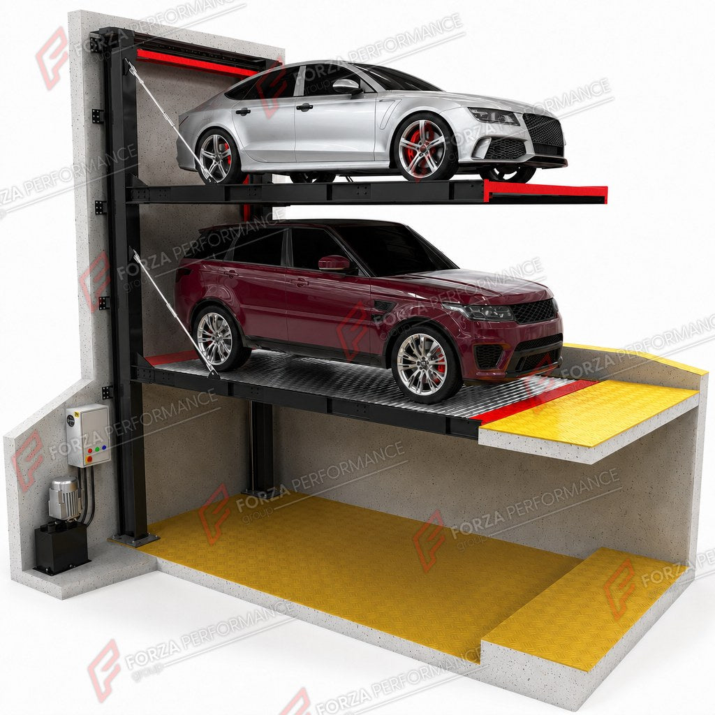 CPS-2 Cantilever Pit Garage Parking System - Post-Free In-Ground Stacker - elevador de foso en voladizo / élévateur à fosse en porte-à-faux