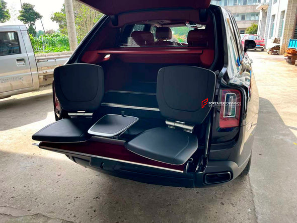 CULLINAN VIEWING SUITE STYLE AUTO RETRACTABLE FOLDING TRUNK SEATS for ALL SUV MODELS  Will fit to:  Mercedes-Benz G-Class G63 W463, W463A, W464, G400, G500, G550, 4X4, V-Class, Vito Land Rover Defender L663, Range Rover L460, Sport L461, Velar L560, L405 Toyota Land Cruiser Prado, 250 Prado, Highlander, RAV4, LC300 Lexus GX550, LX570, LX600, RX350 Jeep Grand Cherokee, Wrangler Rolls-Royce Cullinan Lamborghini Urus Tesla Model X AND SIMILAR CARS