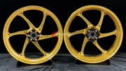 We manufacture premium quality forged motorcycle wheels rims for HONDA CBR1000RRR in any design, size, color.

Wheel sizes (motorcycle spec):

Front: 3.5 x 17

Rear: 6 x 17

Weight:

Front: 3.55 kg (7.83 lbs)

Rear: 4.55 kg (10.03 lbs)

Finishing: Satin Gold

Forza Performance Group engineers and manufactures each forged motorcycle wheel individually per order. This ensures precise fitment, uncompromised strength, and unique styling. Whether for racing, touring, or daily use — our wheels are built for both 