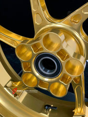 We manufacture premium quality forged motorcycle wheels rims for S1000RR M1000RR in any design, size, color.

Wheel sizes (motorcycle spec):

Front: 3.5 x 17

Rear: 6 x 17

Weight:

Front: 3.75 kg (8.27 lbs)

Rear: 4.4 kg (9.7 lbs)

Finishing: Satin Gold

Forza Performance Group engineers and manufactures each forged motorcycle wheel individually per order. This ensures precise fitment, uncompromised strength, and unique styling. Whether for racing, touring, or daily use — our wheels are built for both perf