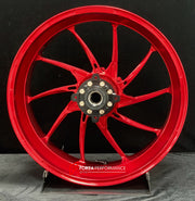 We manufacture premium quality forged motorcycle wheels rims for DUCATI PANIGALE V4 V4S V4R V4 SP2 in any design, size, color.

Wheel sizes (motorcycle spec):

Front: 3.5 x 17

Rear: 6 x 17

Weight:

Front: 4.05 kg (8.93 lbs)

Rear: 5.4 kg (11.9 lbs)


Finishing: Gloss Red

Forza Performance Group engineers and manufactures each forged motorcycle wheel individually per order. This ensures precise fitment, uncompromised strength, and unique styling. Whether for racing, touring, or daily use — our wheels are 