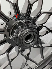 We manufacture premium quality forged motorcycle wheels rims for DUCATI MULTISTRADA V4 V4S V4RS V4 RALLY V4 PIKES PEAK in any design, size, color.

Wheel sizes (motorcycle spec):

Front: 3.5 x 17

Rear: 5.5 x 17

Weight:

Front: 4.25 kg (9.37 lbs)

Rear: 4.95 kg (10.91 lbs)


Finishing:Gloss Black

Forza Performance Group engineers and manufactures each forged motorcycle wheel individually per order. This ensures precise fitment, uncompromised strength, and unique styling. Whether for racing, touring, or da