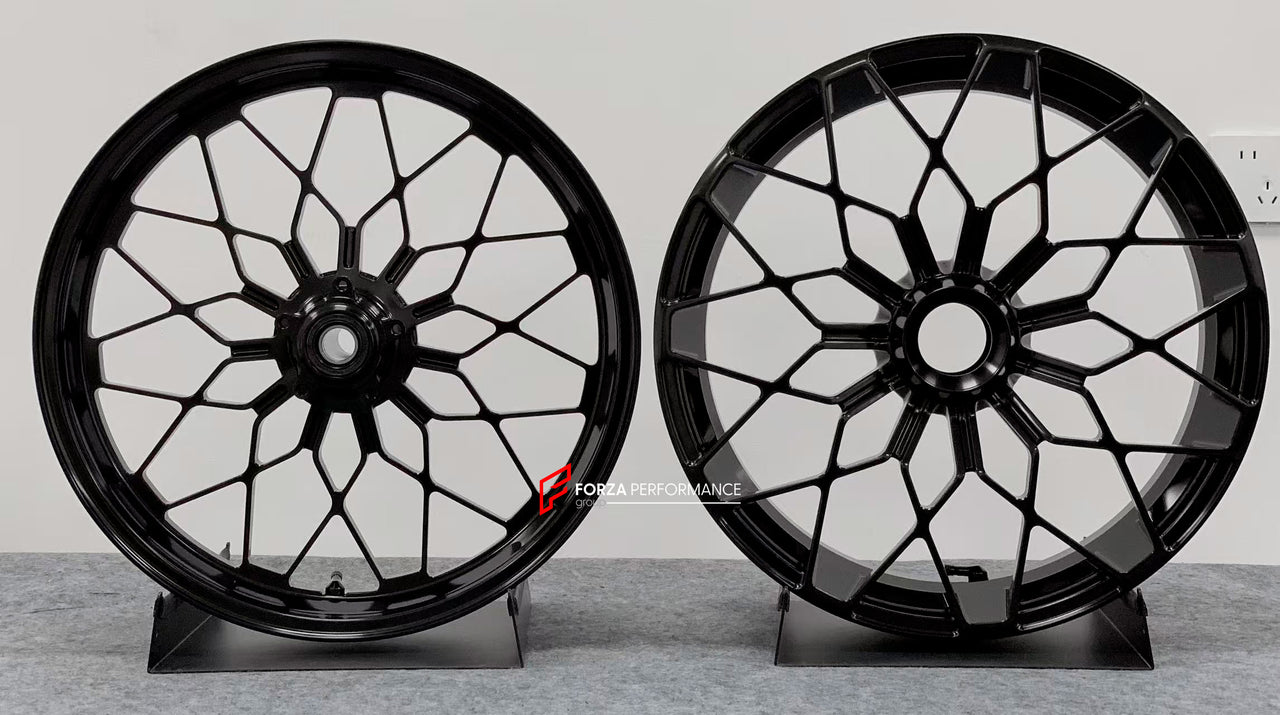 We manufacture premium quality forged motorcycle wheels rims for DUCATI MULTISTRADA V4 V4S V4RS V4 RALLY V4 PIKES PEAK in any design, size, color.

Wheel sizes (motorcycle spec):

Front: 3.5 x 17

Rear: 5.5 x 17

Weight:

Front: 4.25 kg (9.37 lbs)

Rear: 4.95 kg (10.91 lbs)


Finishing:Gloss Black

Forza Performance Group engineers and manufactures each forged motorcycle wheel individually per order. This ensures precise fitment, uncompromised strength, and unique styling. Whether for racing, touring, or da