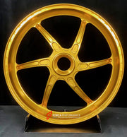 We manufacture premium quality forged motorcycle wheels rims for DUCATI PANIGALE V4 V4S V4R V4 SP2 in any design, size, color.

Wheel sizes (motorcycle spec):

Front: 3.5 x 17

Rear: 6 x 17

Weight:

Front: 3.3 kg (7.27 lbs)

Rear: 3.45 kg (7.6 lbs)


Finishing: Satin Gold

Forza Performance Group engineers and manufactures each forged motorcycle wheel individually per order. This ensures precise fitment, uncompromised strength, and unique styling. Whether for racing, touring, or daily use — our wheels are 