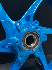 We manufacture premium quality forged motorcycle wheels rims for BMW M1000RR in any design, size, color.

Wheel sizes (motorcycle spec):

Front: 3.5 x 17

Rear: 6 x 17

Weight:

Front: 3.18 kg (7.01 lbs)

Rear: 4.18 kg (9.21 lbs)


Finishing: Gloss Sky Blue + Gloss Blue

Optional for an additional price: Dual-Color, Brushing, Chroming, Polishing, Carbon Barrel.

We offer motorcycle wheels in many sizes: 16, 17, 18, 19, 20, 21, 23, 26, 30, 32, and 34 inches. If you need a different size, please contact 