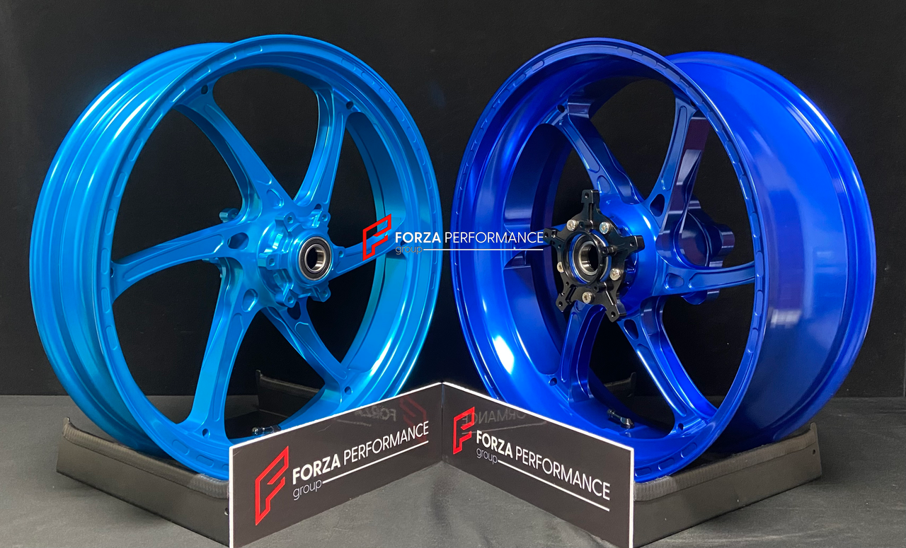 We manufacture premium quality forged motorcycle wheels rims for BMW M1000RR in any design, size, color.

Wheel sizes (motorcycle spec):

Front: 3.5 x 17

Rear: 6 x 17

Weight:

Front: 3.18 kg (7.01 lbs)

Rear: 4.18 kg (9.21 lbs)


Finishing: Gloss Sky Blue + Gloss Blue

Optional for an additional price: Dual-Color, Brushing, Chroming, Polishing, Carbon Barrel.

We offer motorcycle wheels in many sizes: 16, 17, 18, 19, 20, 21, 23, 26, 30, 32, and 34 inches. If you need a different size, please contact 