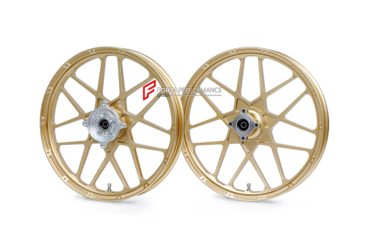 We manufacture premium quality forged motorcycle wheels rims for DUCATI PANIGALE in any design, size and color.

Wheel sizes (motorcycle spec):

Front: 3.5 x 17

Rear: 6 x 17

Finishing: Any

We offer motorcycle wheels in many sizes: 16, 17, 18, 19, 20, 21, 23, 26, 30, 32, and 34 inches. If you need a different size, please contact us.
All our motorcycle wheels come with the bearings already installed.
Our wheels come with standard hubs, but you can choose to upgrade to our special performance hubs.
You can