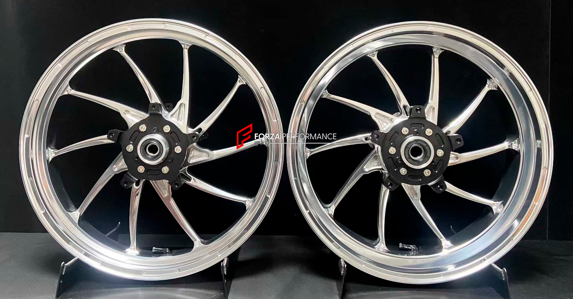 We manufacture premium quality forged motorcycle wheels rims for YAMAHA in any design, size, color.

Wheel sizes (motorcycle spec):

Front: 3.5 x 17

Rear: 5.5 x 17

Weight:

Front:&nbsp;4.41 kg (9.72 lbs)

Rear: 5.35 kg (11.79 lbs)


Finishing: Gloss Silver

Optional for an additional price: Dual-Color, Brushing, Chroming, Polishing, Carbon Barrel.

We offer motorcycle wheels in many sizes: 16, 17, 18, 19, 20, 21, 23, 26, 30, 32, and 34 inches. If you need a different size, please contact us.
All our motor