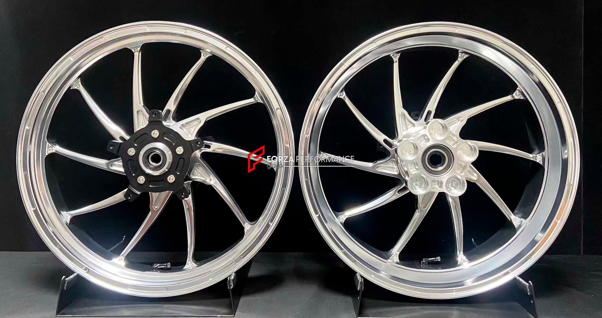 We manufacture premium quality forged motorcycle wheels rims for YAMAHA in any design, size, color.

Wheel sizes (motorcycle spec):

Front: 3.5 x 17

Rear: 5.5 x 17

Weight:

Front:&nbsp;4.41 kg (9.72 lbs)

Rear: 5.35 kg (11.79 lbs)


Finishing: Gloss Silver

Optional for an additional price: Dual-Color, Brushing, Chroming, Polishing, Carbon Barrel.

We offer motorcycle wheels in many sizes: 16, 17, 18, 19, 20, 21, 23, 26, 30, 32, and 34 inches. If you need a different size, please contact us.
All our motor