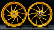 We manufacture premium quality forged motorcycle wheels rims for KAWASAKI ZX4R ZX4RSE in any design, size, color.

Wheel sizes (motorcycle spec):

Front: 3.5 x 17

Rear: 4.5 x 17

Weight:

Front: 5.05 kg (11.13 lbs)

Rear: 5.05 kg (11.13 lbs)


Finishing: Satin Gold

Forza Performance Group engineers and manufactures each forged motorcycle wheel individually per order. This ensures precise fitment, uncompromised strength, and unique styling. Whether for racing, touring, or daily use — our wheels are built f