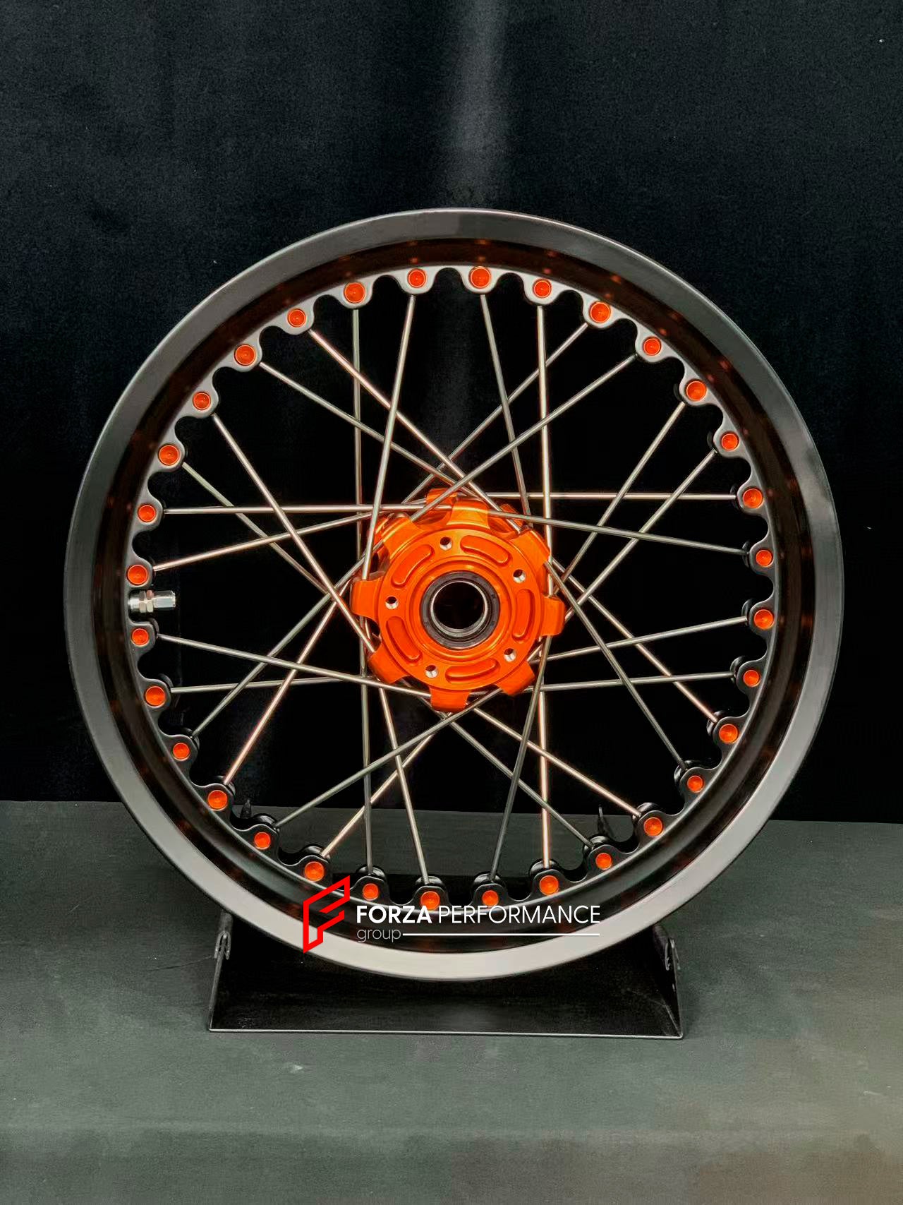 We manufacture premium quality forged motorcycle wheels rims for KTM 1290 in any design, size, color.
Wheel sizes (motorcycle spec):
Front: 3.5 x 17
Rear: 6 x 17
Weight:
Front: 3.9 kg (8.6 lbs)
Rear: 5.55 kg (12.24 lbs)
Finishing: Matt Black with KTM Orange
Forza Performance Group engineers and manufactures each forged motorcycle wheel individually per order. This ensures precise fitment, uncompromised strength, and unique styling. Whether for racing, touring, or daily use — our wheels are built fo