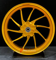We manufacture premium quality forged motorcycle wheels rims for KAWASAKI ZX4R ZX4RSE in any design, size, color.

Wheel sizes (motorcycle spec):

Front: 3.5 x 17

Rear: 4.5 x 17

Weight:

Front: 5.05 kg (11.13 lbs)

Rear: 5.05 kg (11.13 lbs)


Finishing: Satin Gold

Forza Performance Group engineers and manufactures each forged motorcycle wheel individually per order. This ensures precise fitment, uncompromised strength, and unique styling. Whether for racing, touring, or daily use — our wheels are built f