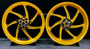 We manufacture premium quality forged motorcycle wheels rims for KAWASAKI NINJA Z900 SE Z900RS in any design, size, color.

Wheel sizes (motorcycle spec):

Front: 3.5 x 17

Rear: 5.5 x 17

Weight:

Front: 4.3 kg (9.48 lbs)

Rear: 4.8 kg (10.58 lbs)


Finishing: Gloss Gold

Forza Performance Group engineers and manufactures each forged motorcycle wheel individually per order. This ensures precise fitment, uncompromised strength, and unique styling. Whether for racing, touring, or daily use — our wheels are b
