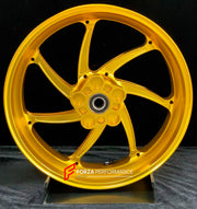 We manufacture premium quality forged motorcycle wheels rims for KAWASAKI NINJA Z900 SE Z900RS in any design, size, color.

Wheel sizes (motorcycle spec):

Front: 3.5 x 17

Rear: 5.5 x 17

Weight:

Front: 4.3 kg (9.48 lbs)

Rear: 4.8 kg (10.58 lbs)


Finishing: Gloss Gold

Forza Performance Group engineers and manufactures each forged motorcycle wheel individually per order. This ensures precise fitment, uncompromised strength, and unique styling. Whether for racing, touring, or daily use — our wheels are b