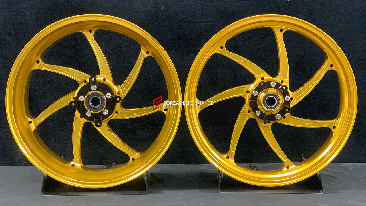 We manufacture premium quality forged motorcycle wheels rims for KAWASAKI ZX10R ZX10RR in any design, size, color.
Wheel sizes (motorcycle spec):
Front: 3.5 x 17
Rear: 6 x 17
Weight:
Front: 4.2 kg (19.26 lbs)
Rear: 5 kg (11.02 lbs)
Finishing: Satin Gold
Forza Performance Group engineers and manufactures each forged motorcycle wheel individually per order. This ensures precise fitment, uncompromised strength, and unique styling. Whether for racing, touring, or daily use — our wheels are built for bo