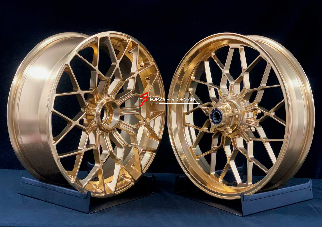 We manufacture premium quality forged motorcycle wheels rims for MV AGUSTA in any design, size, color.

Wheel sizes (motorcycle spec):

Front: 3.5 x 17

Rear: 5.5 x 17

Weight:

Front: 4.15 kg (9.15 lbs)

Rear: 4.85 kg (10.69 lbs)


Finishing: Satin Gold

Forza Performance Group engineers and manufactures each forged motorcycle wheel individually per order. This ensures precise fitment, uncompromised strength, and unique styling. Whether for racing, touring, or daily use — our wheels are built for both perf
