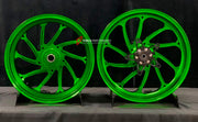 We manufacture premium quality forged motorcycle wheels rims for YAMAHA in any design, size, color.

Wheel sizes (motorcycle spec):

Front: 3.5 x 15

Rear: 4 x 14

Weight:

Front: 3.95 kg (8.71 lbs)

Rear: 3.8 kg (8.38 lbs)


Finishing: Gloss Green

Forza Performance Group engineers and manufactures each forged motorcycle wheel individually per order. This ensures precise fitment, uncompromised strength, and unique styling. Whether for racing, touring, or daily use — our wheels are built for both performanc