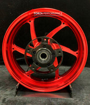 We manufacture premium quality forged motorcycle wheels rims for YAMAHA in any design, size, color.

Wheel sizes (motorcycle spec):

Front: 3.5 x 15

Rear: 4.5 x 15

Weight:

Front: 3.9 kg (9.59 lbs)

Rear: 5.35 kg (10.91 lbs)

Finishing: Gloss Red

Forza Performance Group engineers and manufactures each forged motorcycle wheel individually per order. This ensures precise fitment, uncompromised strength, and unique styling. Whether for racing, touring, or daily use — our wheels are built for both performanc