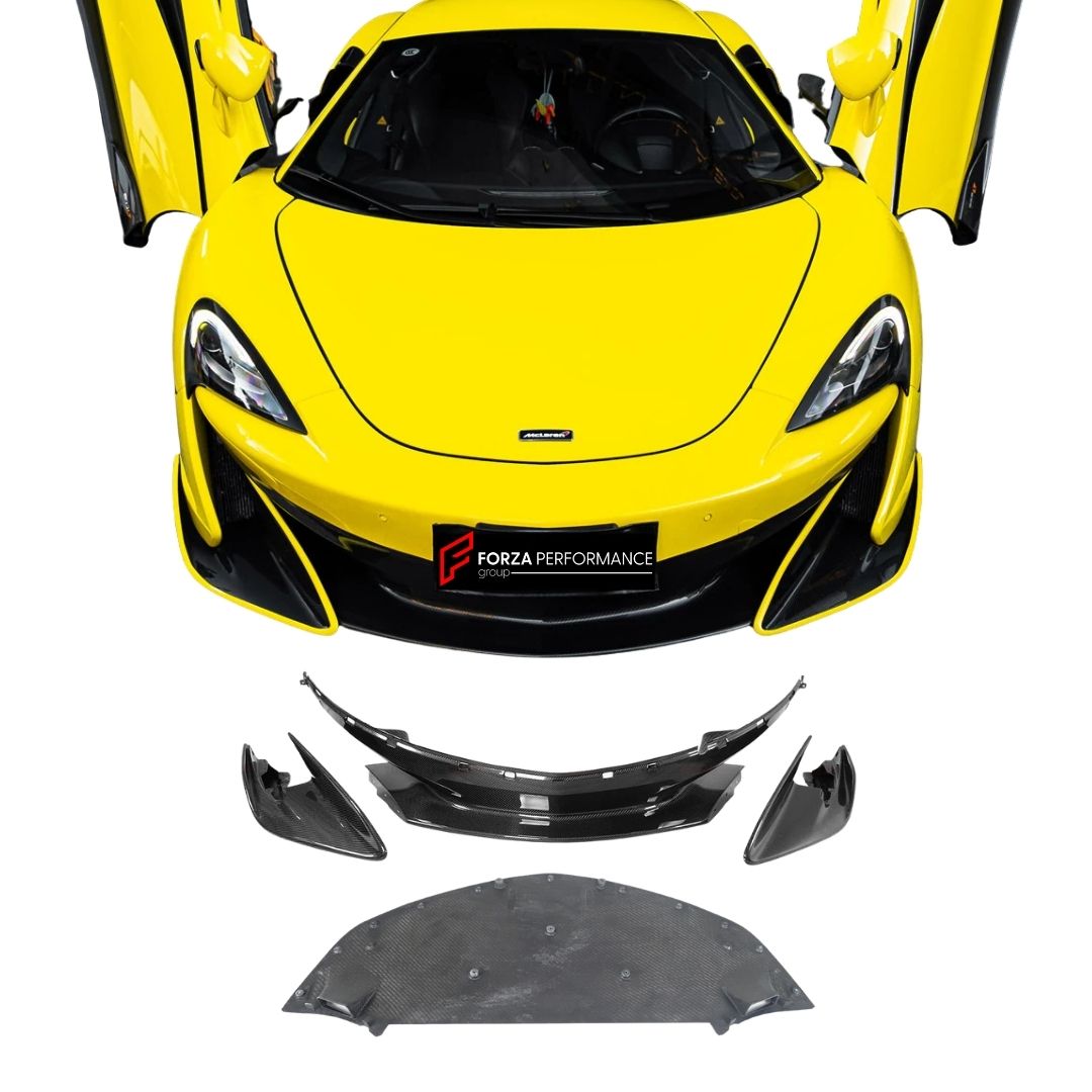 CONVERSION UPGRADE FACELIFT OLD TO NEW BODY KIT for MCLAREN 540C 570S 2015 - 2020 to 600LT 2018 - 2021
Set includes:

Front Bumper Lip
Front Lip Undertray
Material: Carbon (Can be made in Forged Carbon)

NOTE: Professional installation is required.
