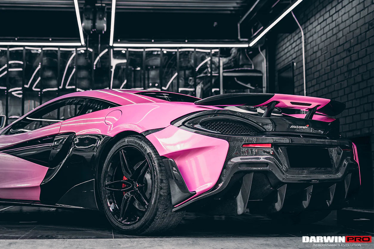 CONVERSION UPGRADE FACELIFT OLD TO NEW BODY KIT for MCLAREN 540C 570S 2015 - 2020 to 600LT 2018 - 2021
Set includes:

Rear Bumper Side Canards
Trunk Spoiler with LED Light
Engine Trunk
Rear Bumper
Rear Diffuser
Exhaust
Material: Carbon (Can be made in Forged Carbon)

NOTE: Professional installation is required.