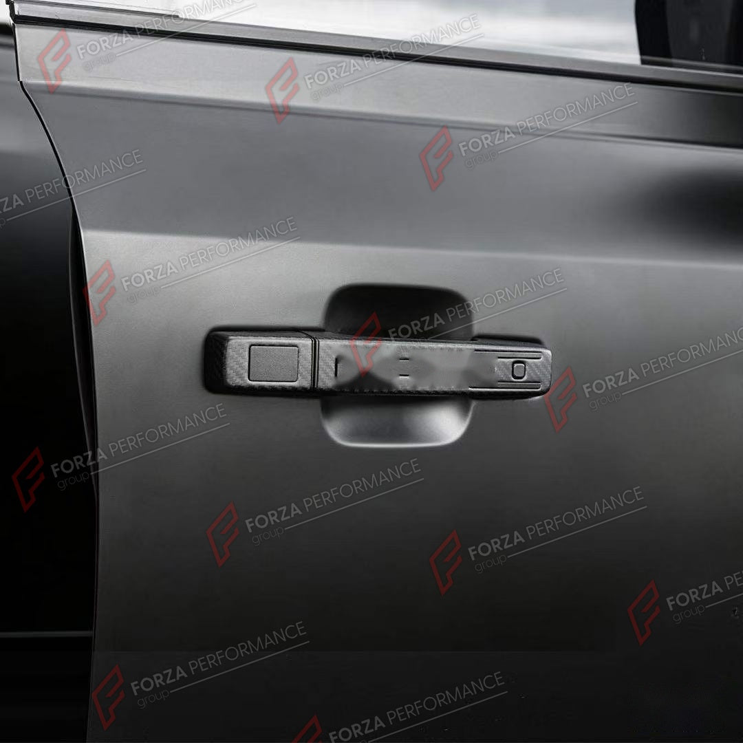DOOR HANDLE COVER for LAND ROVER DEFENDER 90 110 130 L663 2020+

Set includes:
Door Handle Covers
Tailgate Handle Cover

Material: ABS with Carbon Fiber Finish

NOTE: Professional installation is required.