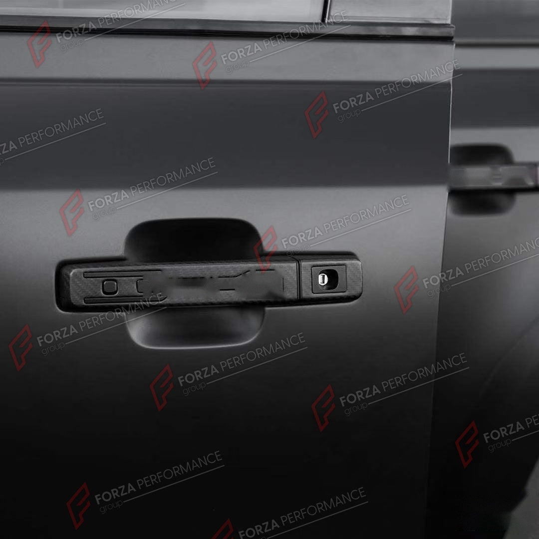 DOOR HANDLE COVER for LAND ROVER DEFENDER 90 110 130 L663 2020+

Set includes:
Door Handle Covers
Tailgate Handle Cover

Material: ABS with Carbon Fiber Finish

NOTE: Professional installation is required.