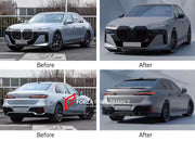 AERO BODY KIT FOR BMW 7 SERIES G70 M760 2022  Set includes:  Front Lip Side Skirts Roof Spoiler Rear Spoiler Rear Diffuser Exhaust Tips