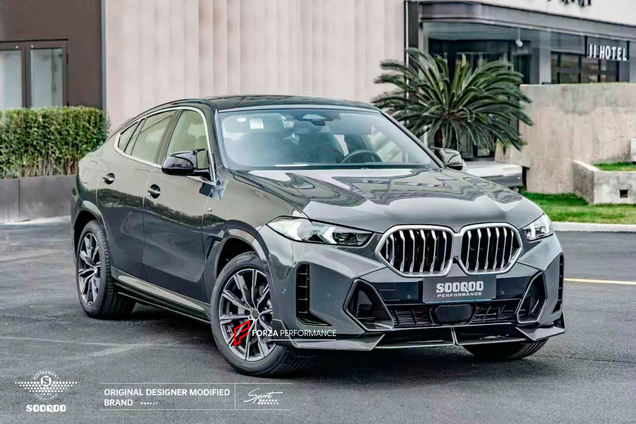 AUTHENTIC SOOQOO DRY CARBON AERO KIT for BMW X6 G06 LCI FACELIFT 2023+
Set includes:
Front Lip
Front Bumper Trims
Side Mirror Covers
Side Skirts
Rear Roof Spoiler
Rear Diffuser
Each part of this kit can be sent separately. Please contact us if you need a specific part.
Materail: Carbon Fiber
NOTE: Professional installation is required