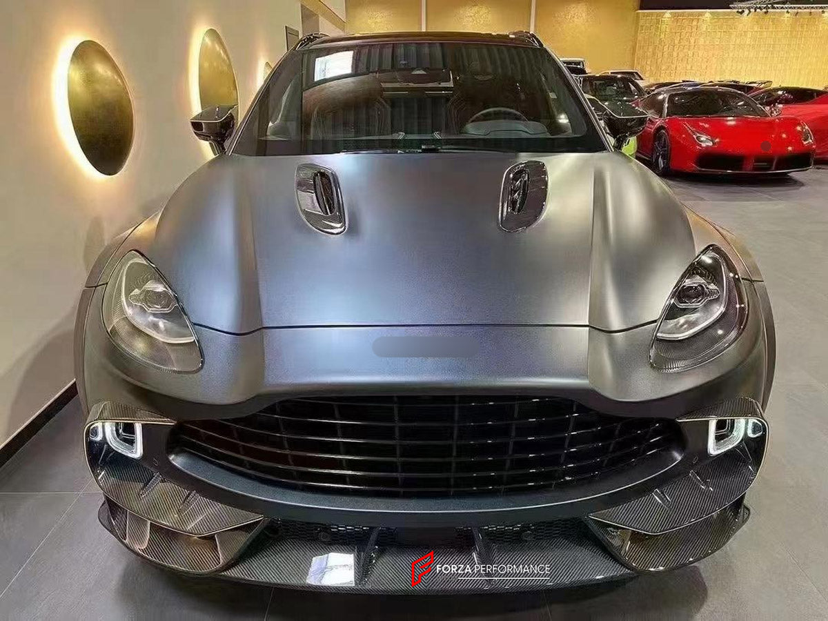 DRY CARBON BODY KIT for ASTON MARTIN DBX AM8 2020 - 2024 FORZA PERFORMANCE custom fit MS Style

Set includes:
Front Lip
Front Bumper Air Vent Covers
Hood Bonnet Air Vents
Side Fender Vents
Fender Flares
Side Mirror Covers
Body Side Door Moldings
Side Skirts
Roof Spoiler
Rear Spoiler Wing
Rear Diffuser

Material: Dry Carbon

NOTE: Professional installation is required.