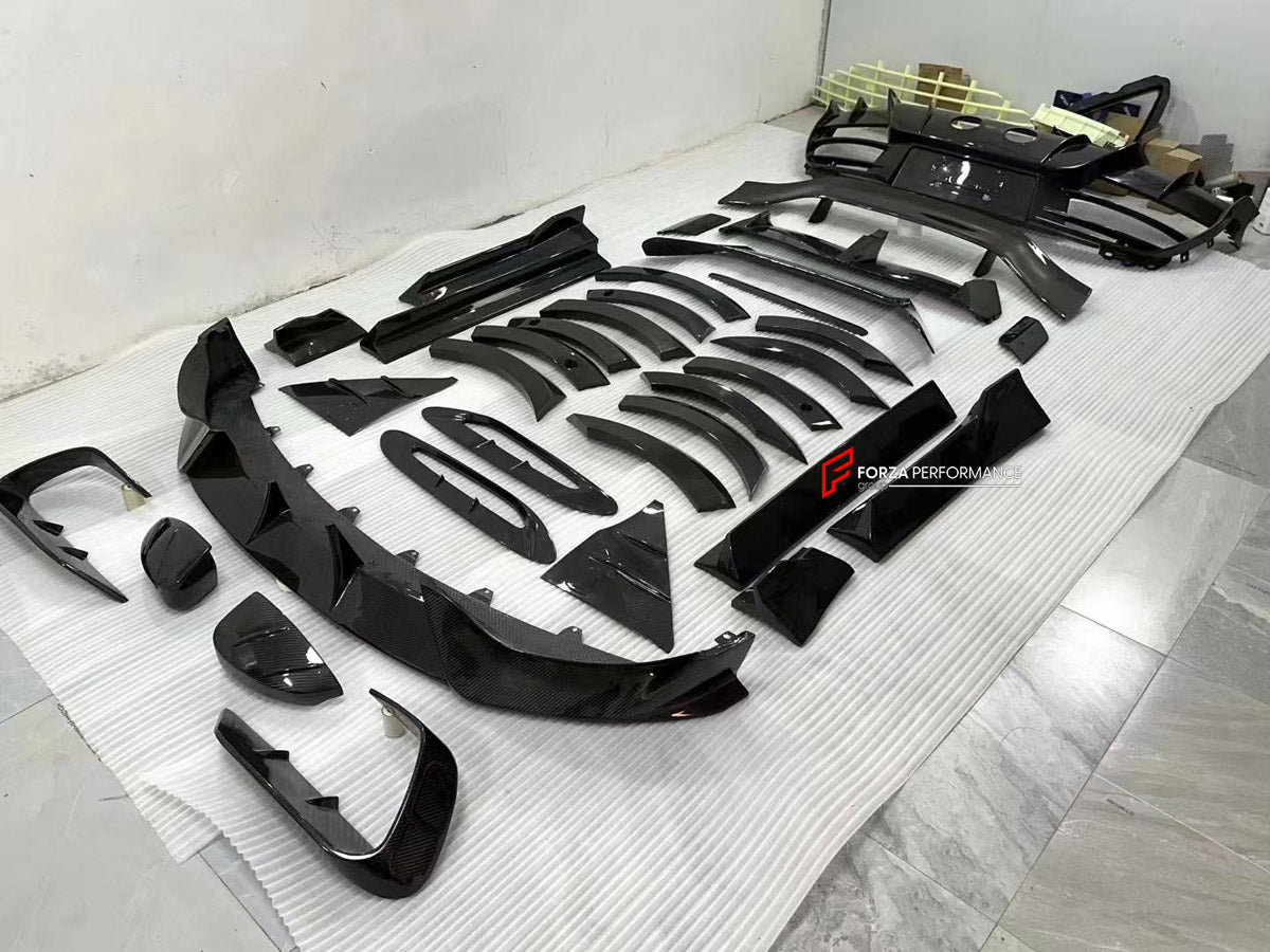 DRY CARBON BODY KIT for ASTON MARTIN DBX AM8 2020 - 2024 FORZA PERFORMANCE custom fit MS Style

Set includes:
Front Lip
Front Bumper Air Vent Covers
Hood Bonnet Air Vents
Side Fender Vents
Fender Flares
Side Mirror Covers
Body Side Door Moldings
Side Skirts
Roof Spoiler
Rear Spoiler Wing
Rear Diffuser

Material: Dry Carbon

NOTE: Professional installation is required.