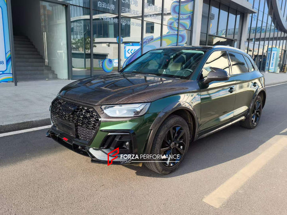 DRY CARBON BODY KIT for AUDI Q5 2023  Set includes:  Hood Front Lip Front Canards Front Air Vents Mirror Covers Side Fenders Side Skirts Roof Spoiler Rear Spoiler Rear Diffuser Exhaust Tips