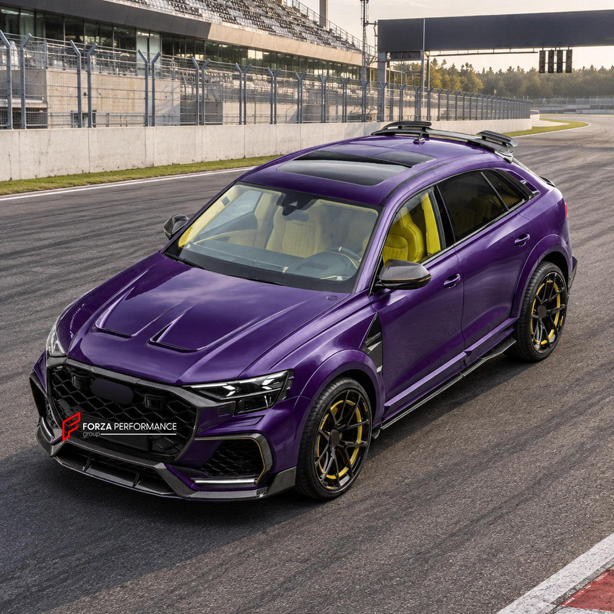 DRY CARBON BODY KIT for AUDI Q8 RS Q8 4M FACELIFT 2023+ FORZA PERFORMANCE custom fit Mansory Style

Set includes:
Front Lip
Front Bumper Assembly
Front Grille
Hood Bonnet
Front Fenders
Fender Flares
Body Side Door Moldings
Side Skirts
Roof Spoiler
Ducktail Spoiler
Rear Bumper Assembly
Rear Diffuser

Material: Dry Carbon

NOTE: Professional installation is required.