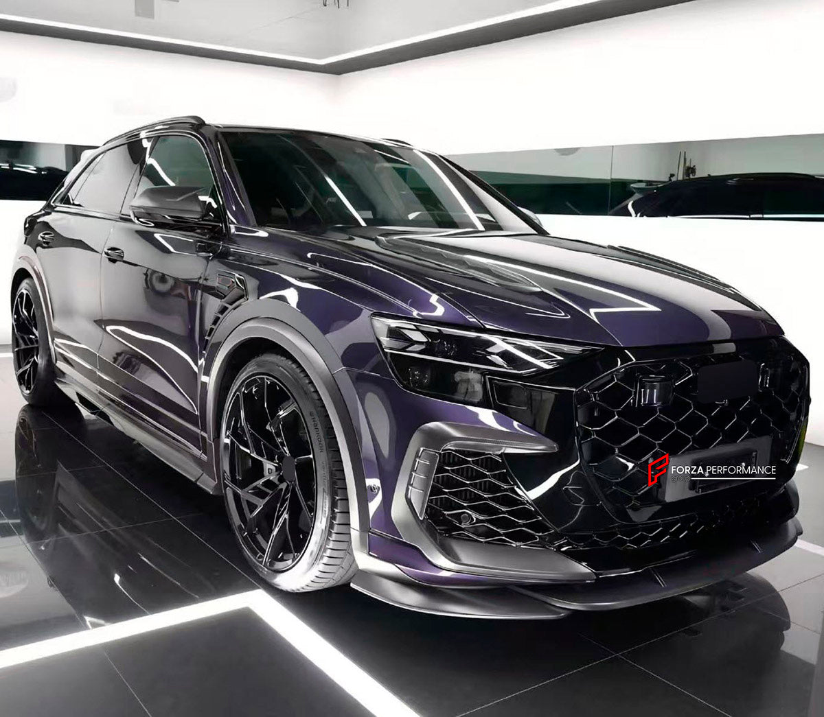 DRY CARBON BODY KIT for AUDI RS Q8 4M 2024+ FORZA PERFORMANCE custom fit ABT
Set includes:

Front Lip
Front Splitter
Front Bumper Fins
Front Fenders
Front Fender Vents
Side Mirror Covers
Side Skirts
Rear Fenders
Ducktail Spoiler
Rear Bumper Fins
Rear Diffuser
Material: Dry Carbon

NOTE: Professional installation is required.