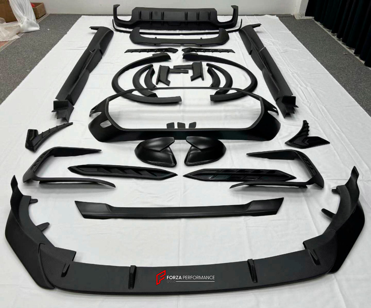 DRY CARBON BODY KIT for AUDI RS Q8 4M 2024+ FORZA PERFORMANCE custom fit ABT
Set includes:

Front Lip
Front Splitter
Front Bumper Fins
Front Fenders
Front Fender Vents
Side Mirror Covers
Side Skirts
Rear Fenders
Ducktail Spoiler
Rear Bumper Fins
Rear Diffuser
Material: Dry Carbon

NOTE: Professional installation is required.