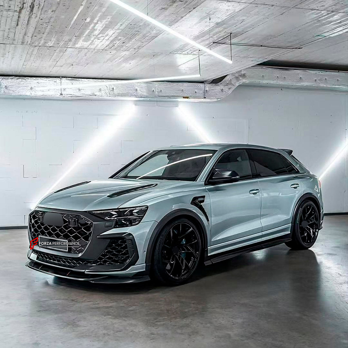 DRY CARBON BODY KIT for AUDI RS Q8 4M 2024+ FORZA PERFORMANCE custom fit ABT
Set includes:

Front Lip
Front Splitter
Front Bumper Fins
Front Fenders
Front Fender Vents
Side Mirror Covers
Side Skirts
Rear Fenders
Ducktail Spoiler
Rear Bumper Fins
Rear Diffuser
Material: Dry Carbon

NOTE: Professional installation is required.