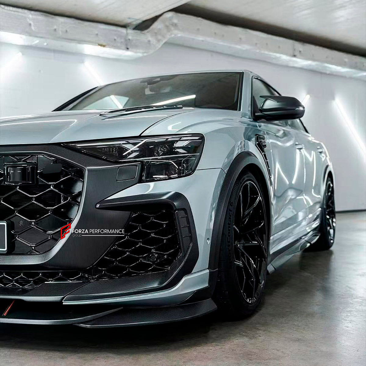 DRY CARBON BODY KIT for AUDI RS Q8 4M 2024+ FORZA PERFORMANCE custom fit ABT
Set includes:

Front Lip
Front Splitter
Front Bumper Fins
Front Fenders
Front Fender Vents
Side Mirror Covers
Side Skirts
Rear Fenders
Ducktail Spoiler
Rear Bumper Fins
Rear Diffuser
Material: Dry Carbon

NOTE: Professional installation is required.