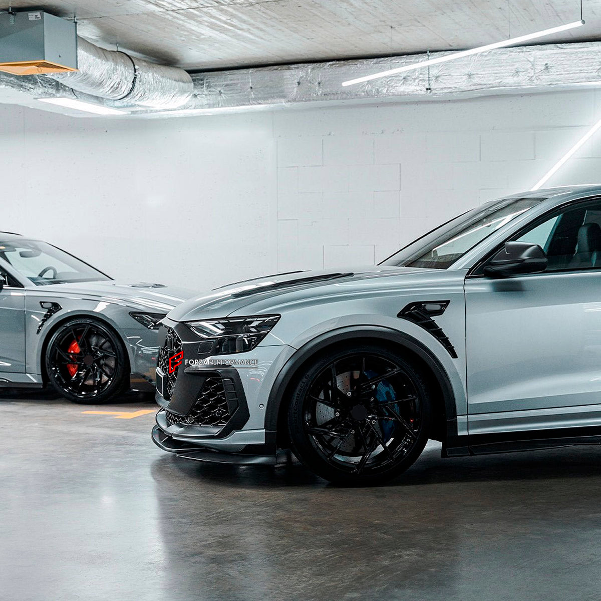 DRY CARBON BODY KIT for AUDI RS Q8 4M 2024+ FORZA PERFORMANCE custom fit ABT
Set includes:

Front Lip
Front Splitter
Front Bumper Fins
Front Fenders
Front Fender Vents
Side Mirror Covers
Side Skirts
Rear Fenders
Ducktail Spoiler
Rear Bumper Fins
Rear Diffuser
Material: Dry Carbon

NOTE: Professional installation is required.