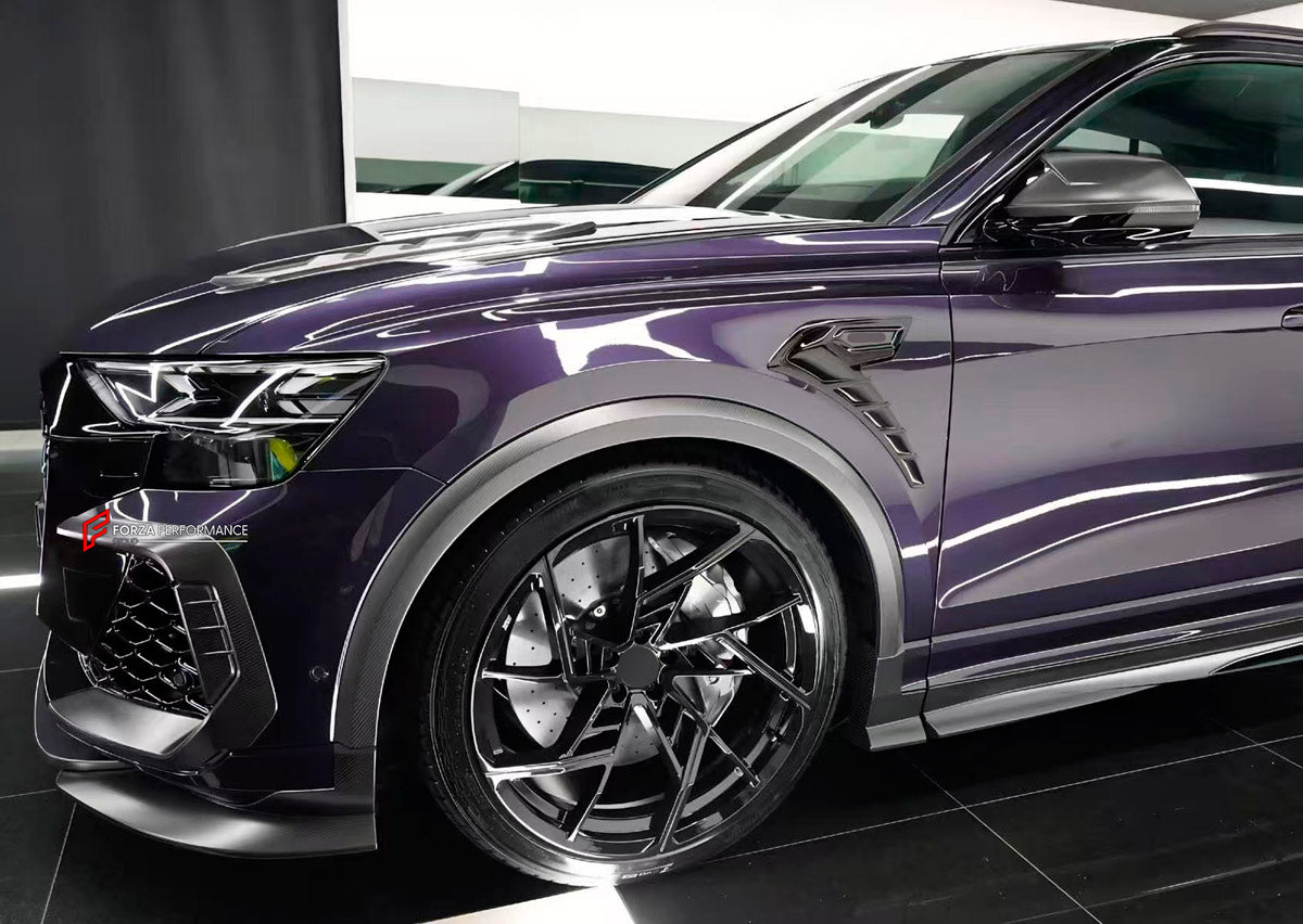 DRY CARBON BODY KIT for AUDI RS Q8 4M 2024+ FORZA PERFORMANCE custom fit ABT
Set includes:

Front Lip
Front Splitter
Front Bumper Fins
Front Fenders
Front Fender Vents
Side Mirror Covers
Side Skirts
Rear Fenders
Ducktail Spoiler
Rear Bumper Fins
Rear Diffuser
Material: Dry Carbon

NOTE: Professional installation is required.