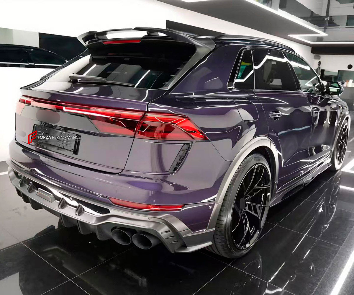 DRY CARBON BODY KIT for AUDI RS Q8 4M 2024+ FORZA PERFORMANCE custom fit ABT
Set includes:

Front Lip
Front Splitter
Front Bumper Fins
Front Fenders
Front Fender Vents
Side Mirror Covers
Side Skirts
Rear Fenders
Ducktail Spoiler
Rear Bumper Fins
Rear Diffuser
Material: Dry Carbon

NOTE: Professional installation is required.